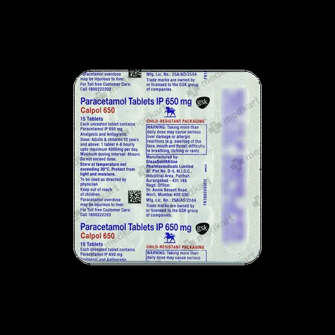 CALPOL 650MG TABLET 15'S