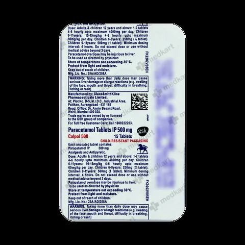CALPOL 500 TABLET 15'S